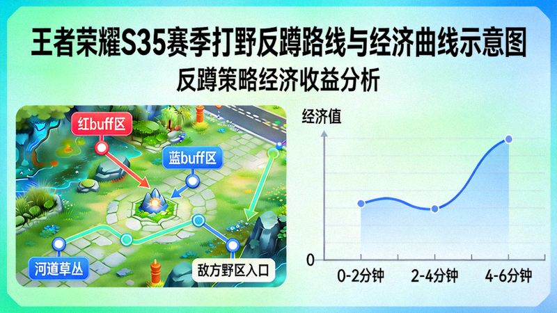 王者荣耀S35赛季打野反蹲路线与经济曲线示意图