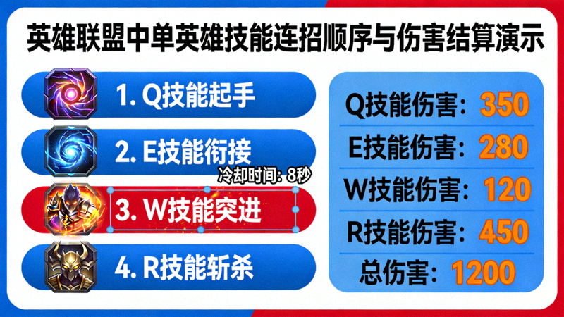 英雄联盟中单英雄技能连招顺序与伤害结算演示画面